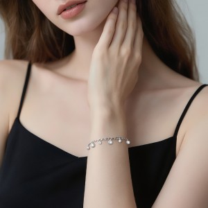 925 Sterling Silver Geometric Coin CZ Necklace Bracelet Set 140500003