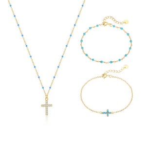 925 Sterling Silver Bead Cross Necklace Bracelet Set 140500004