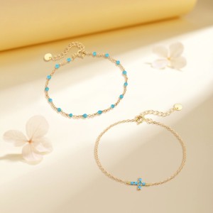 925 Sterling Silver Bead Cross Necklace Bracelet Set 140500004